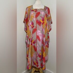 Women’s Soft Surroundings Petit XL Tropical Bird Print Batwing Caftan Kaftan